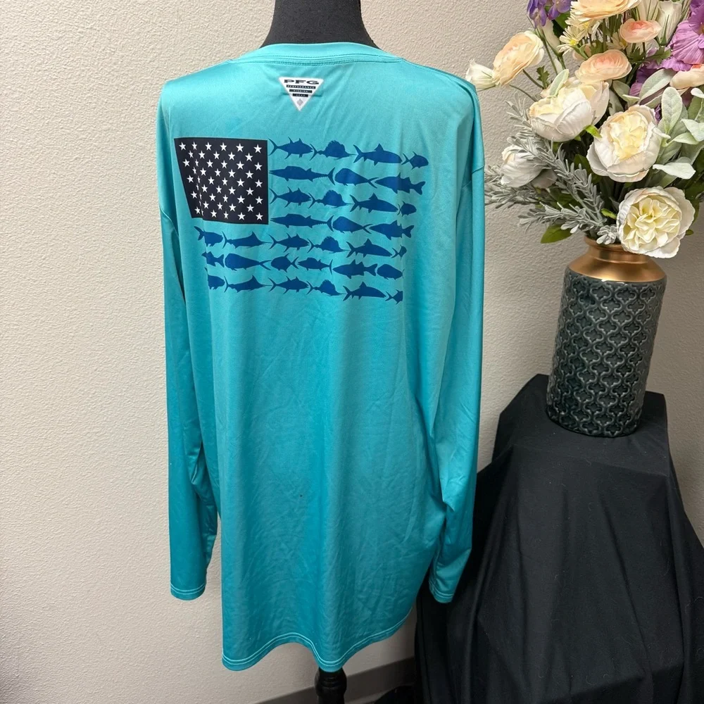 Columbia PFG Turquoise Long Sleeve Performance Fishing Shirt XXL - Picture 4 of 8